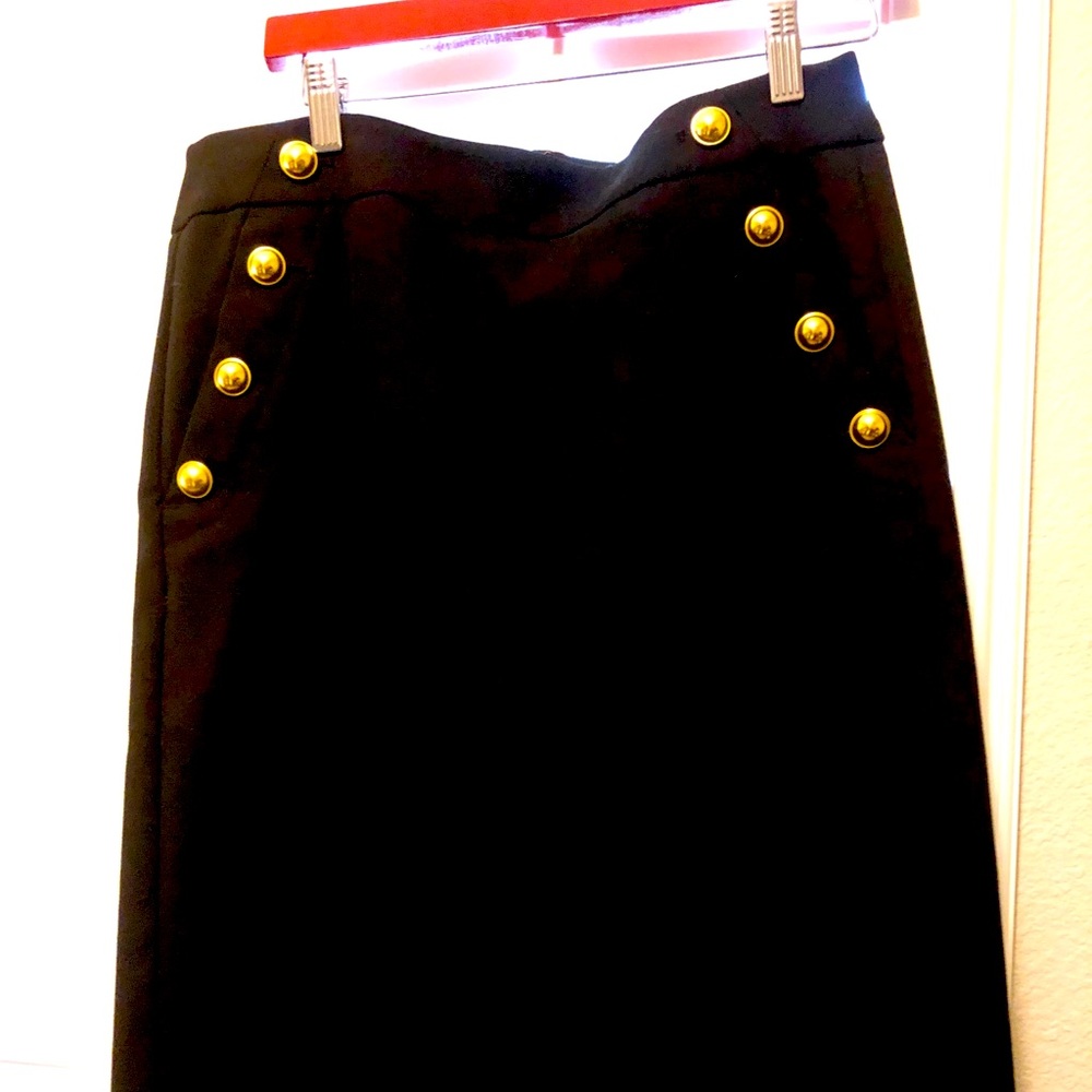 Loft Black Pencil Skirt with gold buttons.